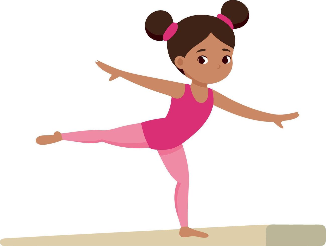 Girl in pink outfit performing gymnastics on a balance beam vector