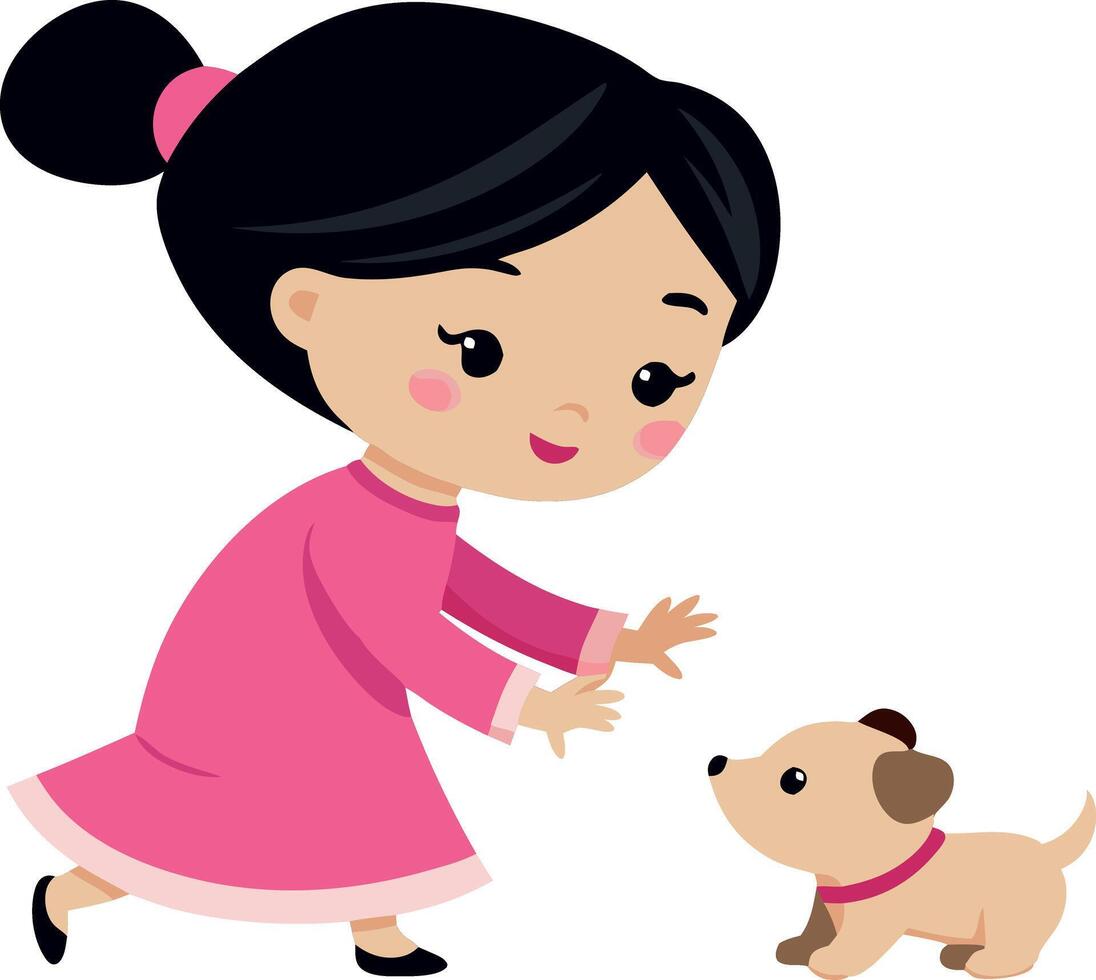 A girl is petting a dog vector