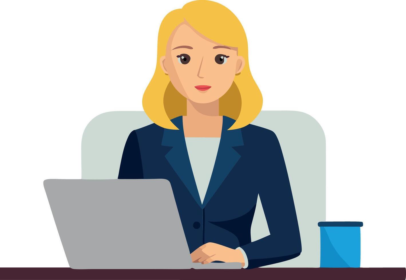Female business professional working on a laptop at her desk in office setting vector