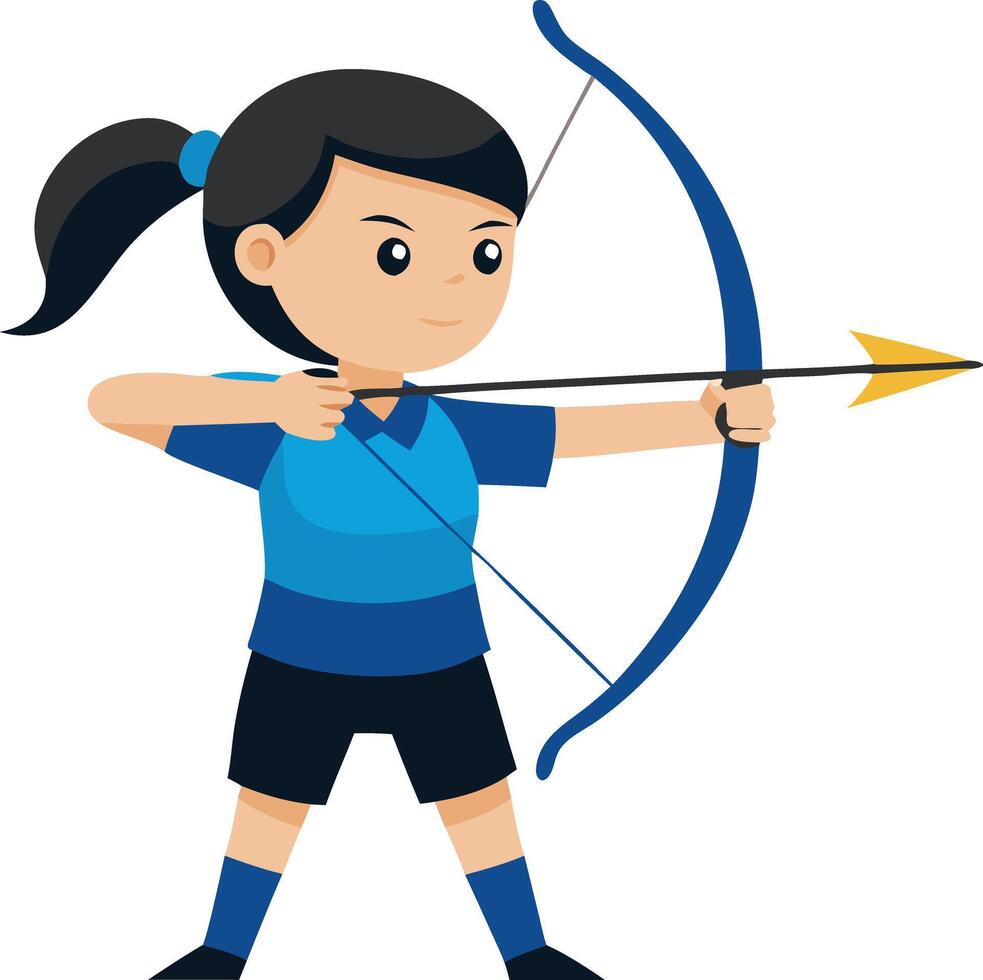 A girl is holding a bow and arrow and is about to shoot it vector