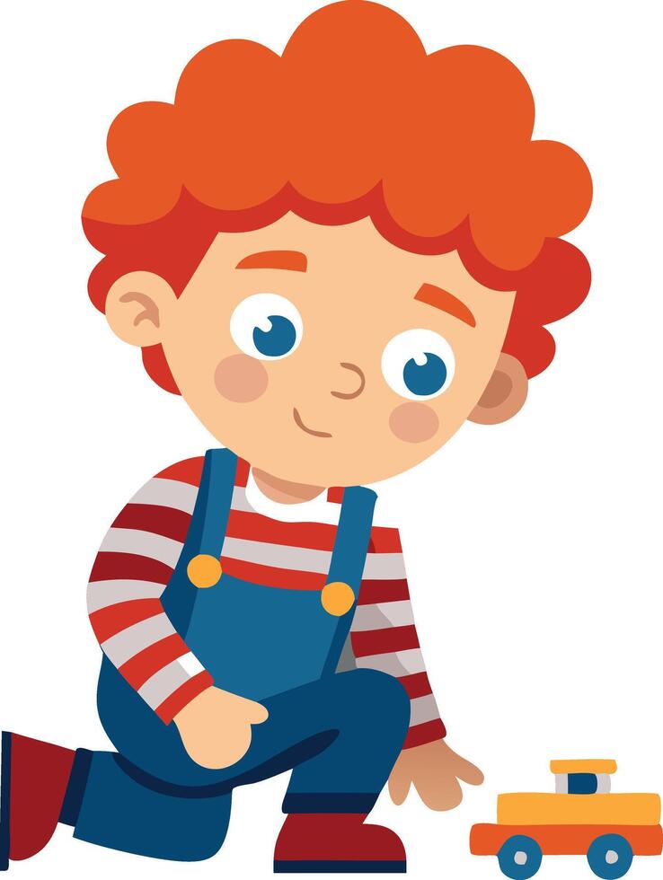 Cartoon illustration of a cute little boy playing with a toy car vector