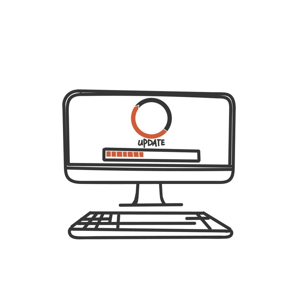 hand drawn doodle system update loading on electronic device illustration vector