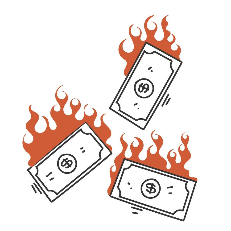 hand drawn doodle business man burning money illustration vector