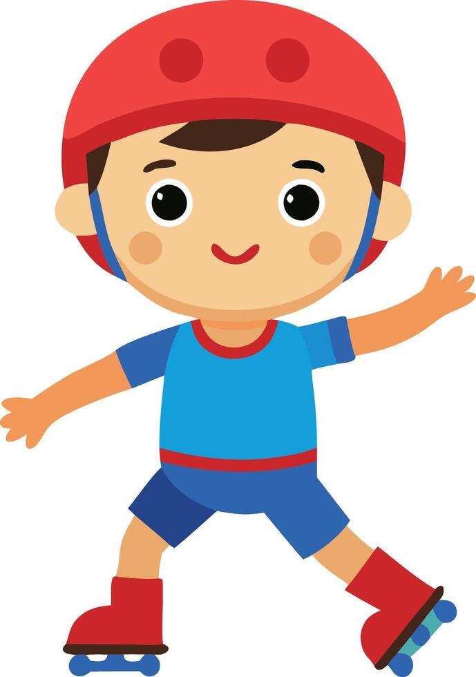 A cartoon boy is wearing a helmet and riding a skateboard vector