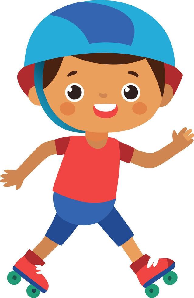 A cartoon boy is wearing a helmet and riding a skateboard vector