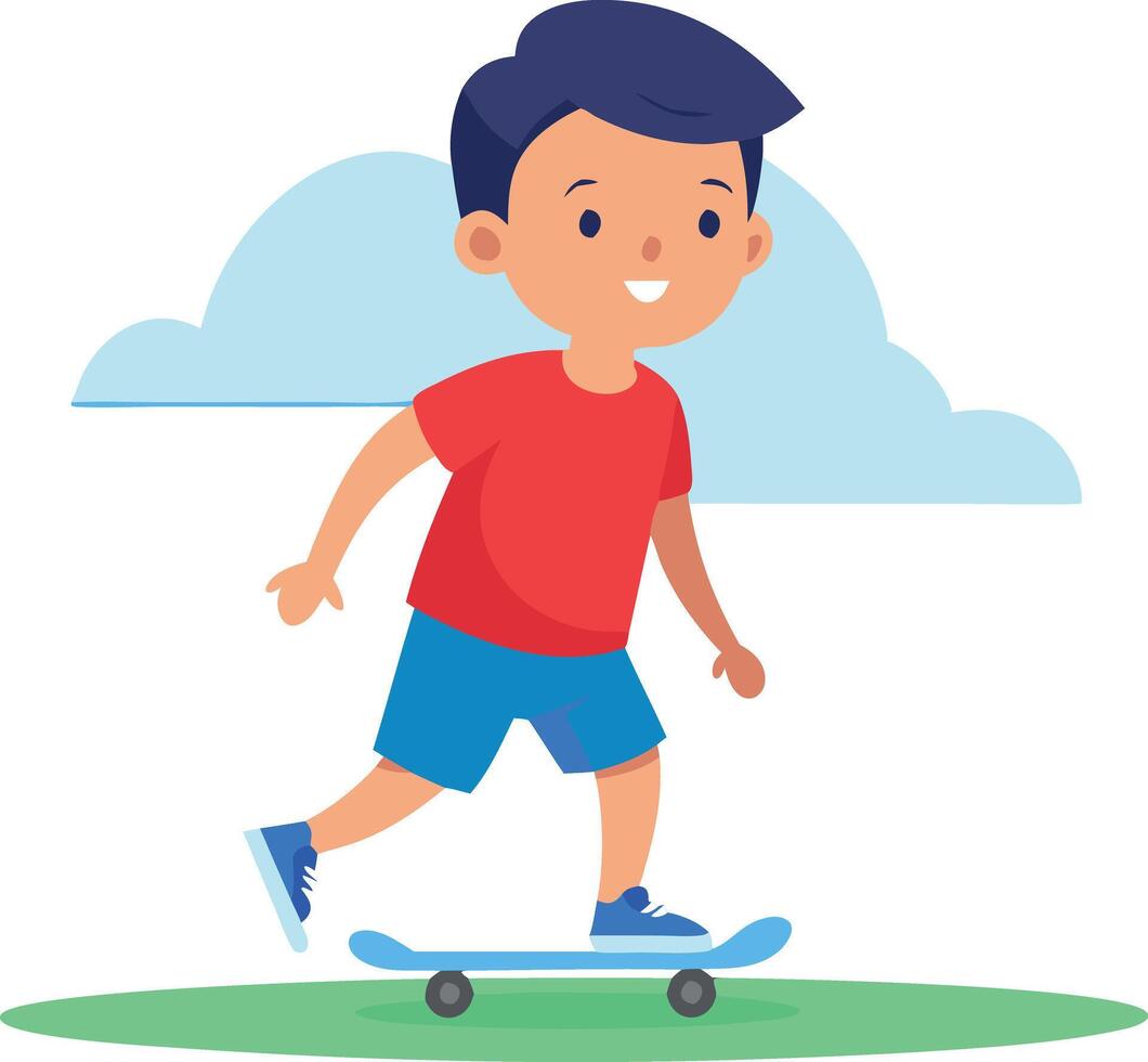 A boy is skateboarding in a park vector