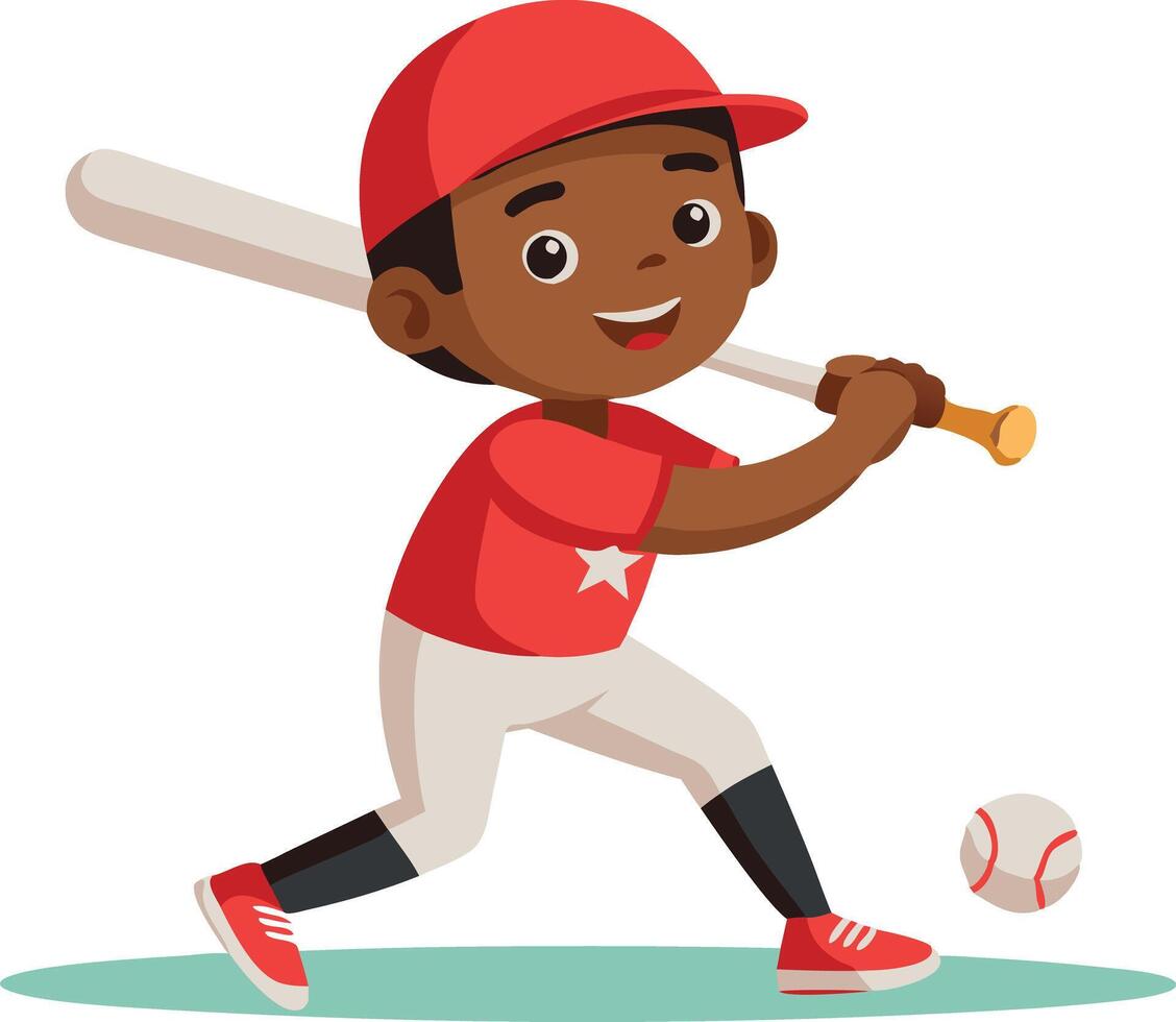 A young boy is playing baseball and smiling vector