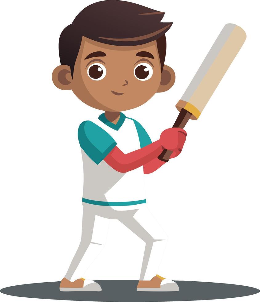 Illustration of a young cricket player holding a bat in batting stance vector