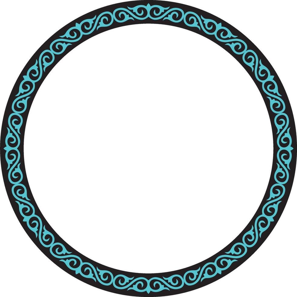 round blue Kazakh national frame. Ornamental circle. Ethnic pattern of nomadic peoples of the Great Steppe, Kyrgyz, Mongols, Bashkirs, Buryats, Kalmyks vector