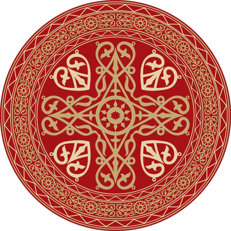 golden and red round Yakut ornament. Endless circle, border, frame of the northern peoples of the Far East. vector