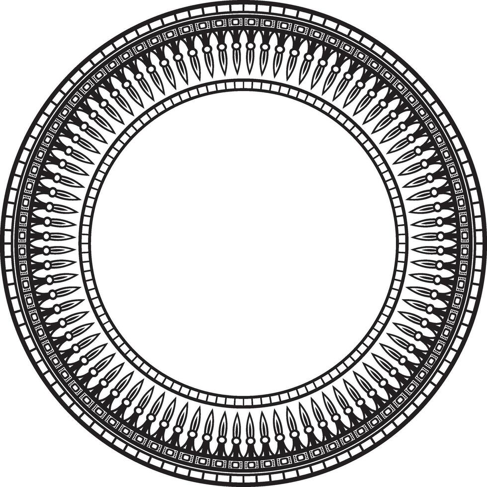 monochrome round ornament of ancient Egypt. Circle Border, frame in pyramids. vector