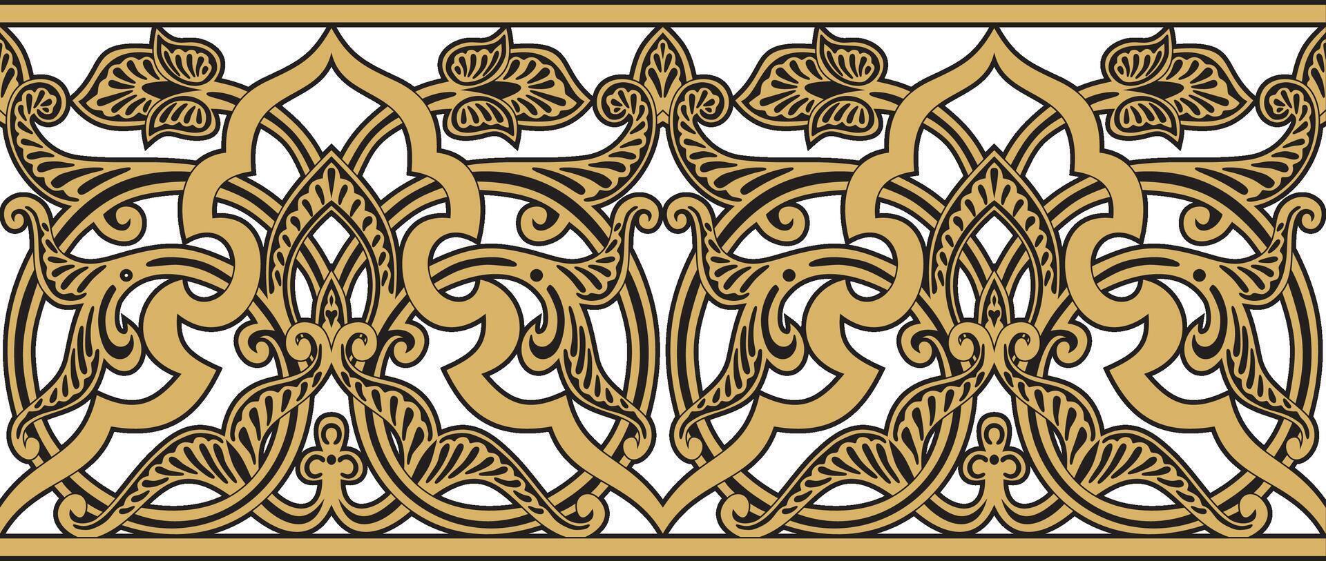 seamless golden oriental ornament. Endless Arabic patterned border, frame. Persian painting. vector