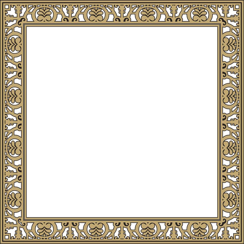 square gold with black border, frame, Pompeii. Rectangle Neopolitan ornament. Art of Ancient Rome. Template for stained glass vector