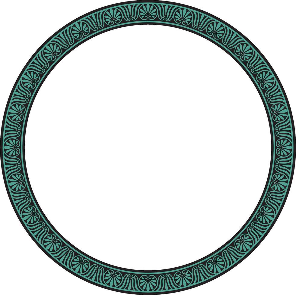 green and black round frame, border, classic Greek meander ornament. Patterned circle, ring of Ancient Greece and the Roman Empire. vector