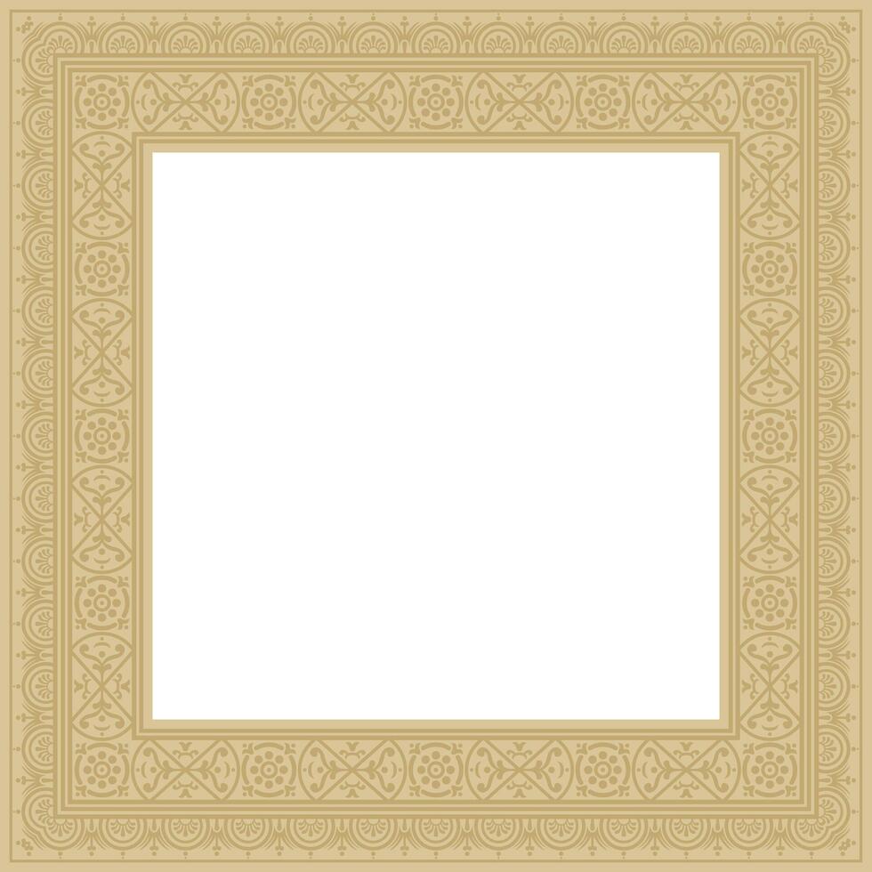 square gold border, frame, Pompeii. Rectangle Neopolitan ornament. Art of Ancient Rome. Template for stained glass vector
