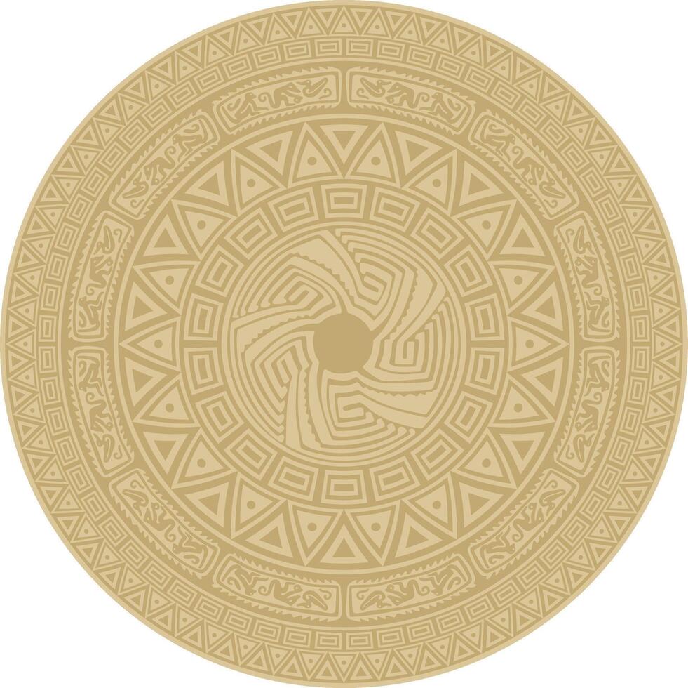 Native American round gold pattern. Geometric shapes in a circle. National ornament of the peoples of America, Maya, Aztecs, Incas vector
