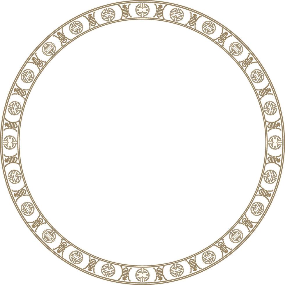 gold round Chinese ornament. Circle border, east asian frame. Korea pattern, Taiwan, Hong Kong. vector