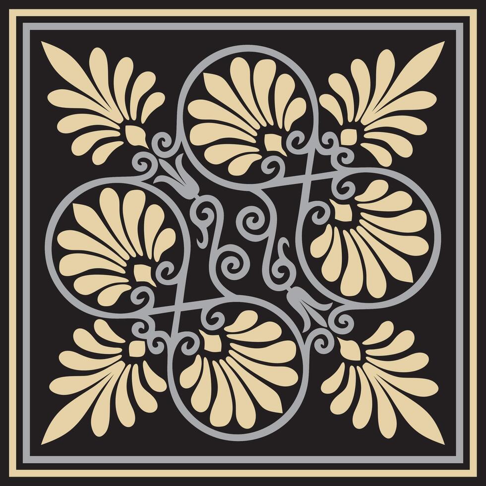 golden colored square ornament of ancient Greece. Classic tile pattern of the Roman Empire. vector