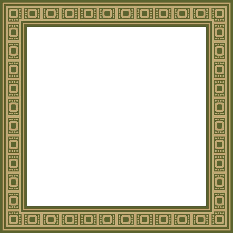 gold with green square Egyptian ornament. Rectangle, frame, ancient Egypt.Pattern of lotus flowers and sun vector