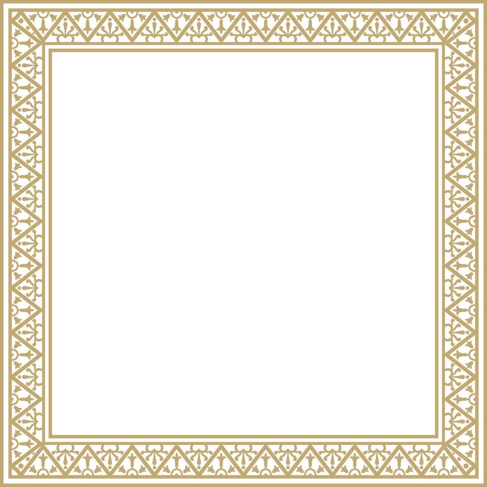 square gold border, frame, Pompeii. Rectangle Neopolitan ornament. Art of Ancient Rome. Template for stained glass vector