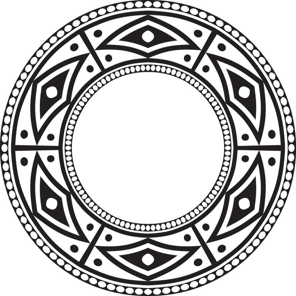 Native American round monochrome pattern. Geometric shapes in a circle. National ornament of the peoples of America, Maya, Aztecs, Incas. vector