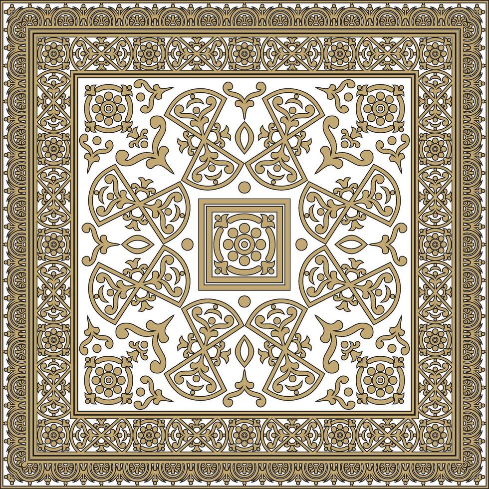 square gold with black border, frame, Pompeii. Rectangle Neopolitan ornament. Art of Ancient Rome. Template for stained glass vector