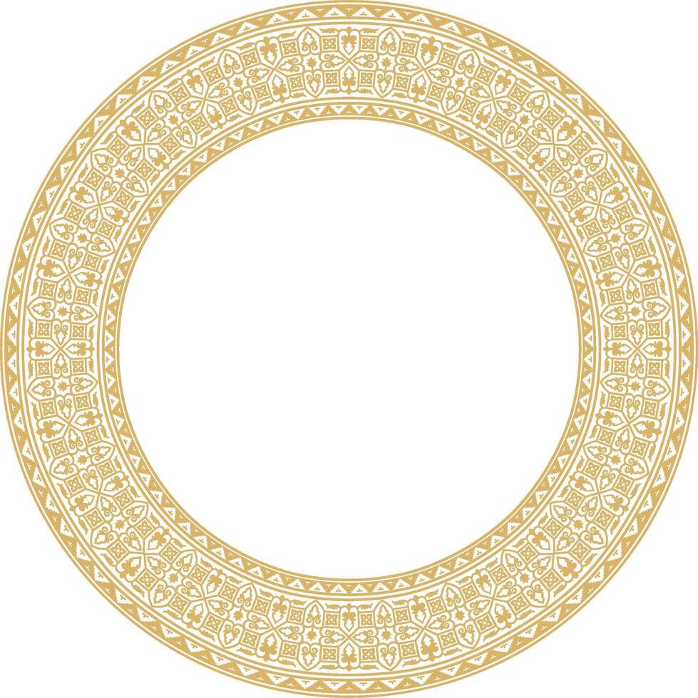 gold round Byzantine border, frame. Circle Greek pattern, Drawing of the Eastern Roman Empire. Decoration of the Russian Orthodox Church. vector