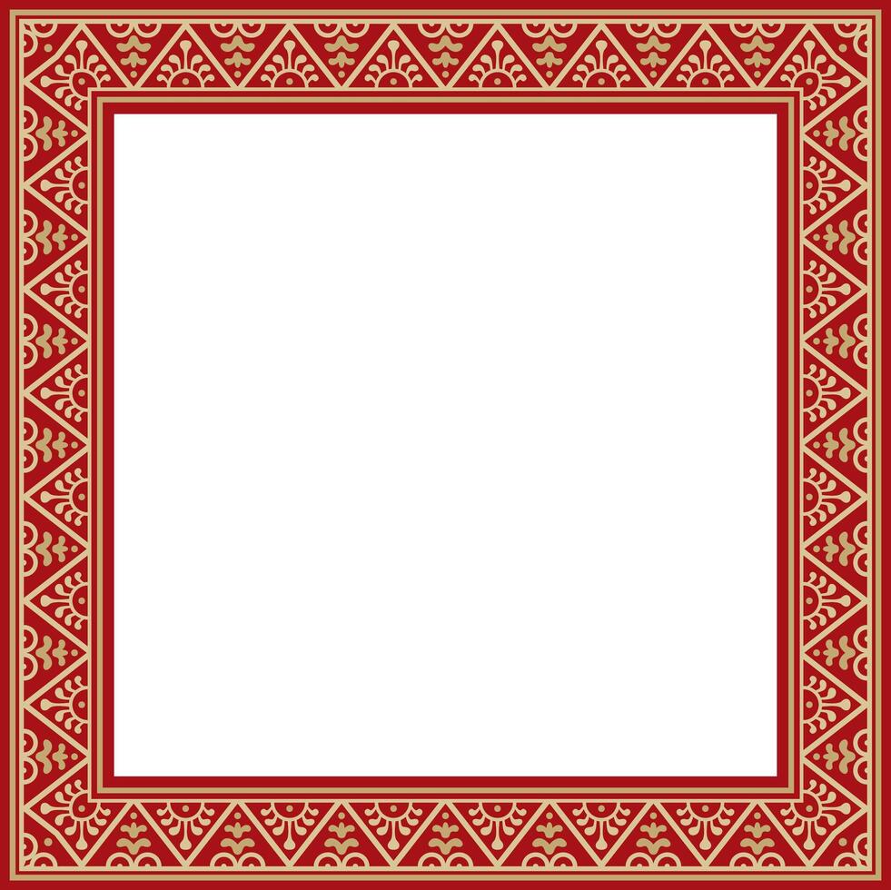 square gold with red border, frame, Pompeii. Rectangle Neopolitan ornament. Art of Ancient Rome. Template for stained glass vector