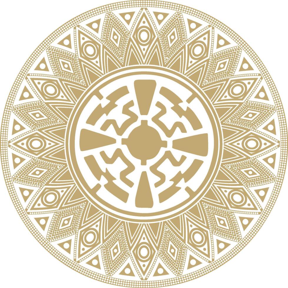 Native American round gold pattern. Geometric shapes in a circle. National ornament of the peoples of America, Maya, Aztecs, Incas vector