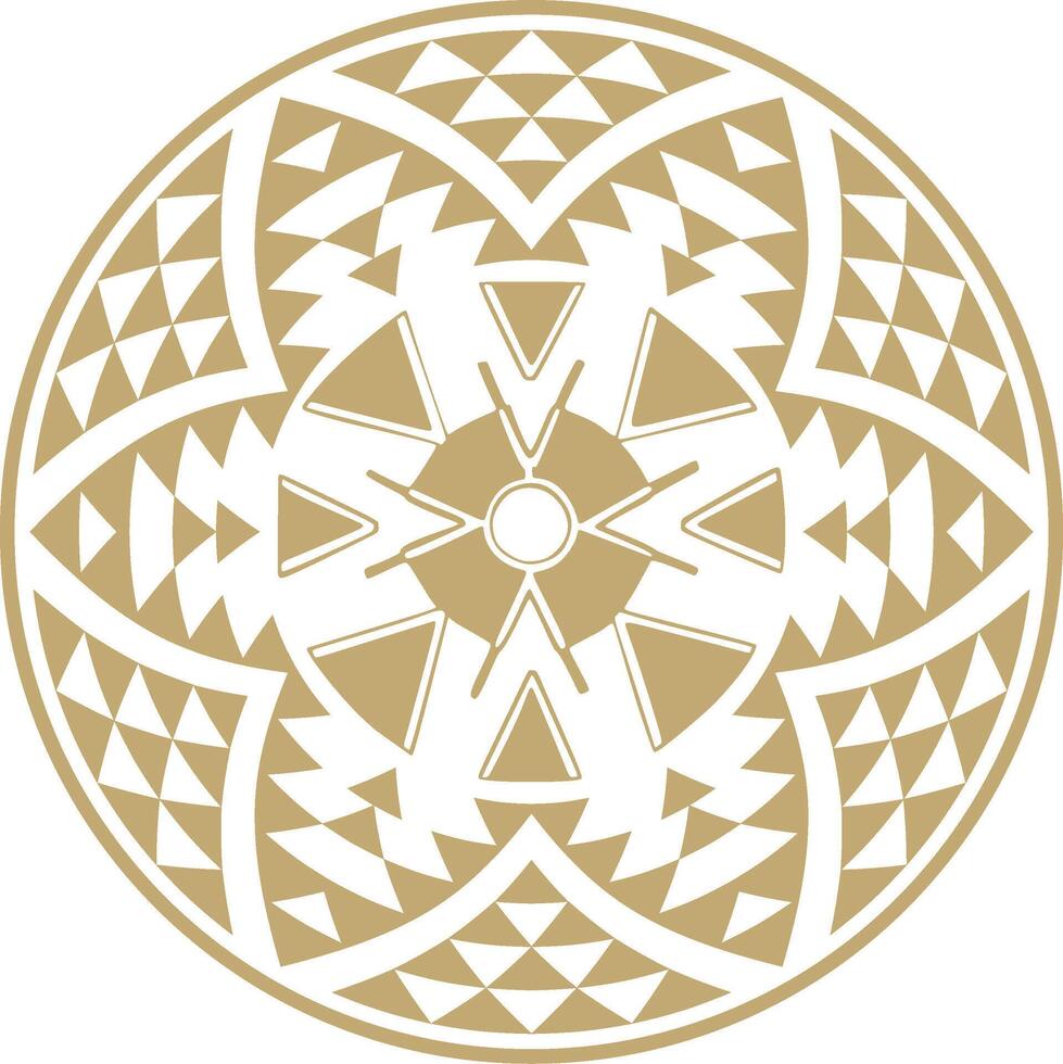 Native American round gold pattern. Geometric shapes in a circle. National ornament of the peoples of America, Maya, Aztecs, Incas vector