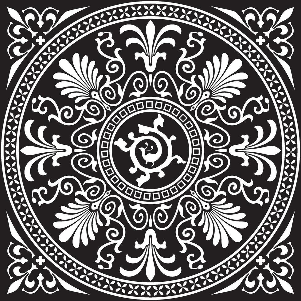 black monochrome square ornament of ancient Greece. Classic tile pattern of the Roman Empire vector