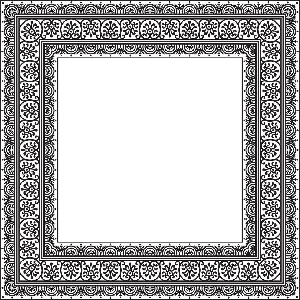 square black monochrome border, frame, Pompeii. Rectangle Neopolitan ornament. Art of Ancient Rome. Template for stained glass vector