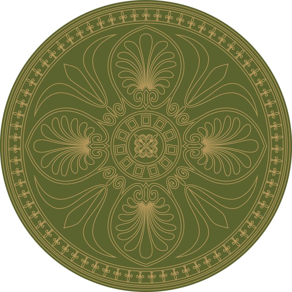 green with gold round ancient Byzantine ornament. Classical circle of the Eastern Roman Empire, Greece. Pattern motifs of Constantinople vector