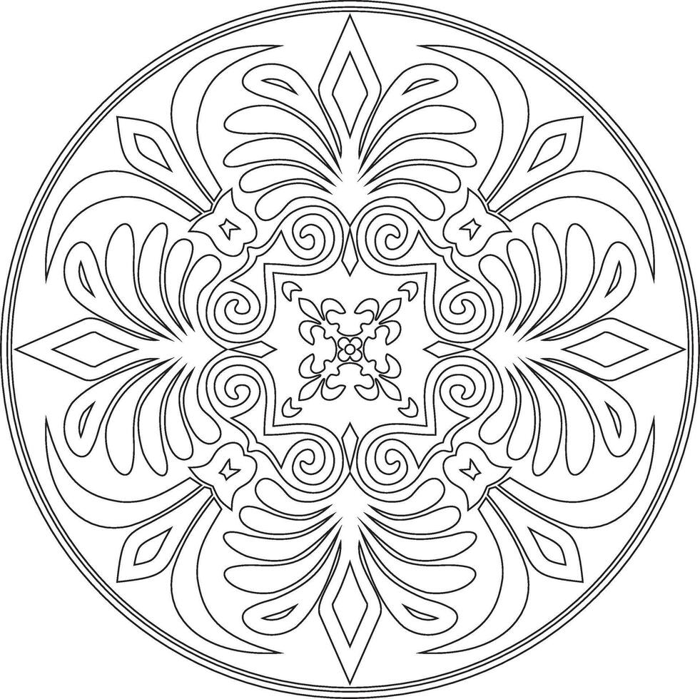 black monochrome classic Greek round outline ornament. Circle of Ancient Greece and the Roman Empire. Byzantine painting of walls, floors and ceilings. Template for stained glass. vector