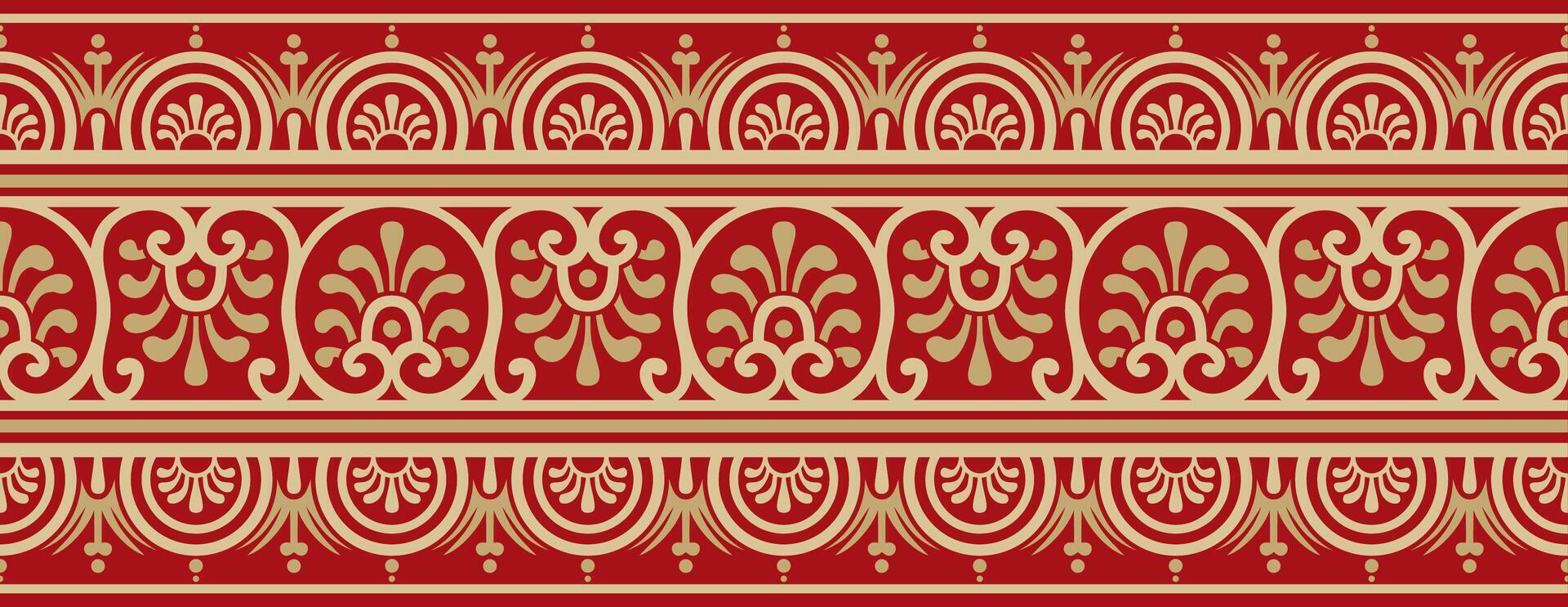 seamless gold with red border, Pompeii frame. Endless Neopolitan ornament. Art of Ancient Rome. vector
