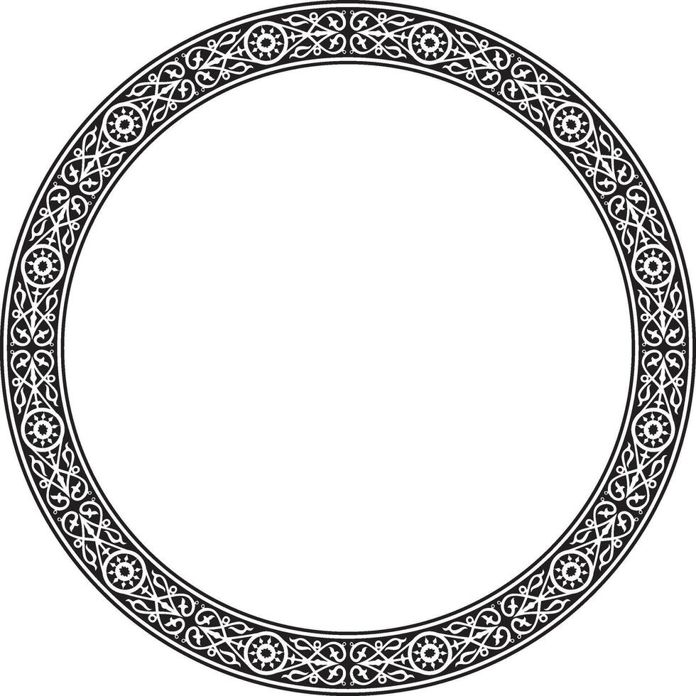 monochrome black round Yakut ornament. Endless circle, border, frame of the northern peoples of the Far East. vector