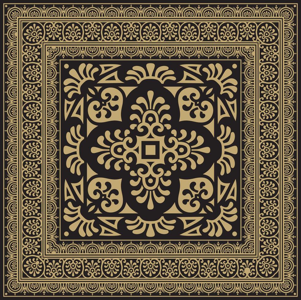 square gold with black border, frame, Pompeii. Rectangle Neopolitan ornament. Art of Ancient Rome. Template for stained glass vector