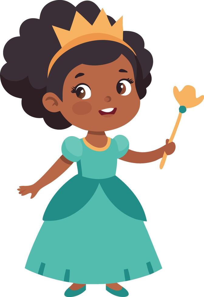 Cute cartoon princess with crown and wand isolated on white vector