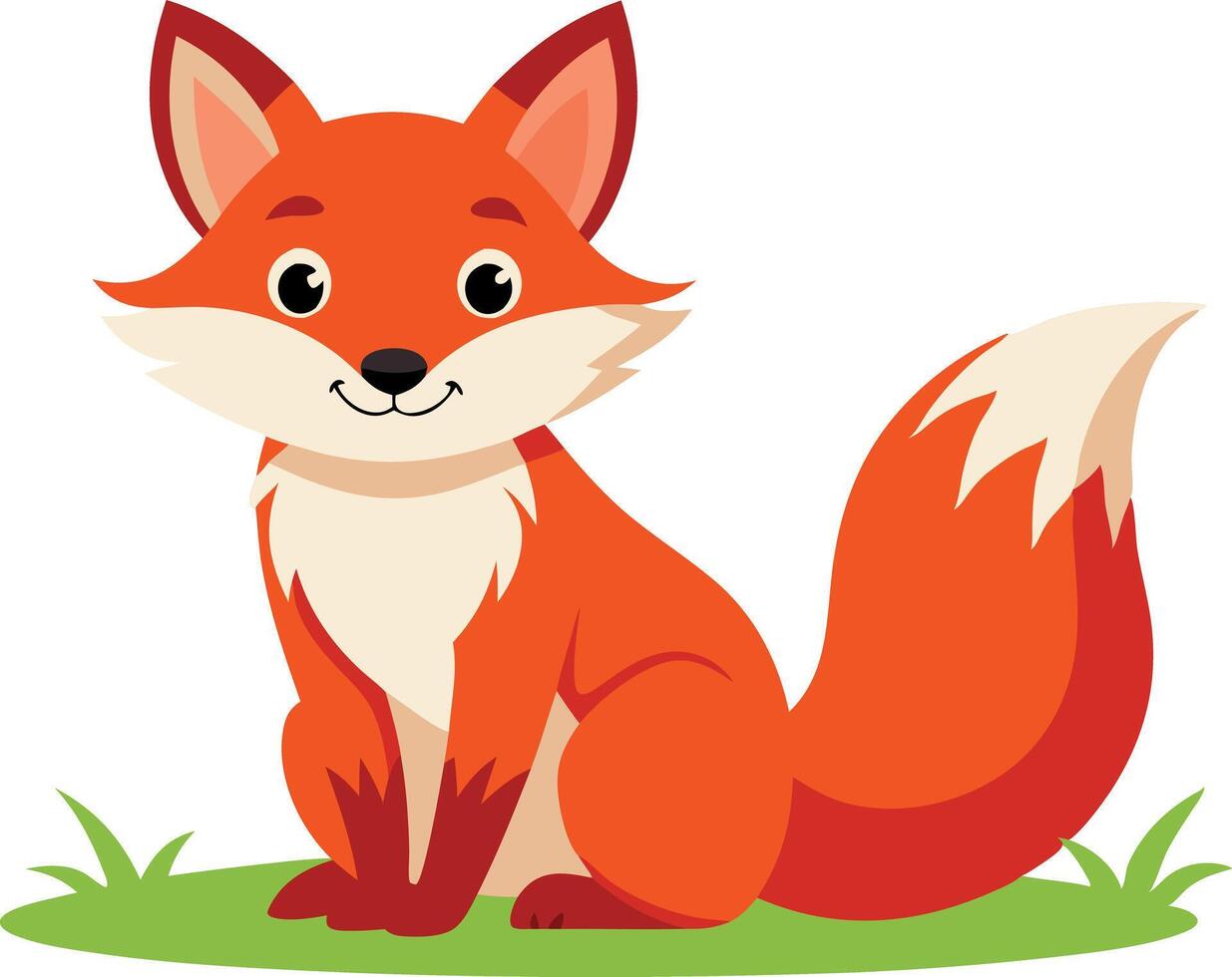 Adorable fox sitting on grass vector