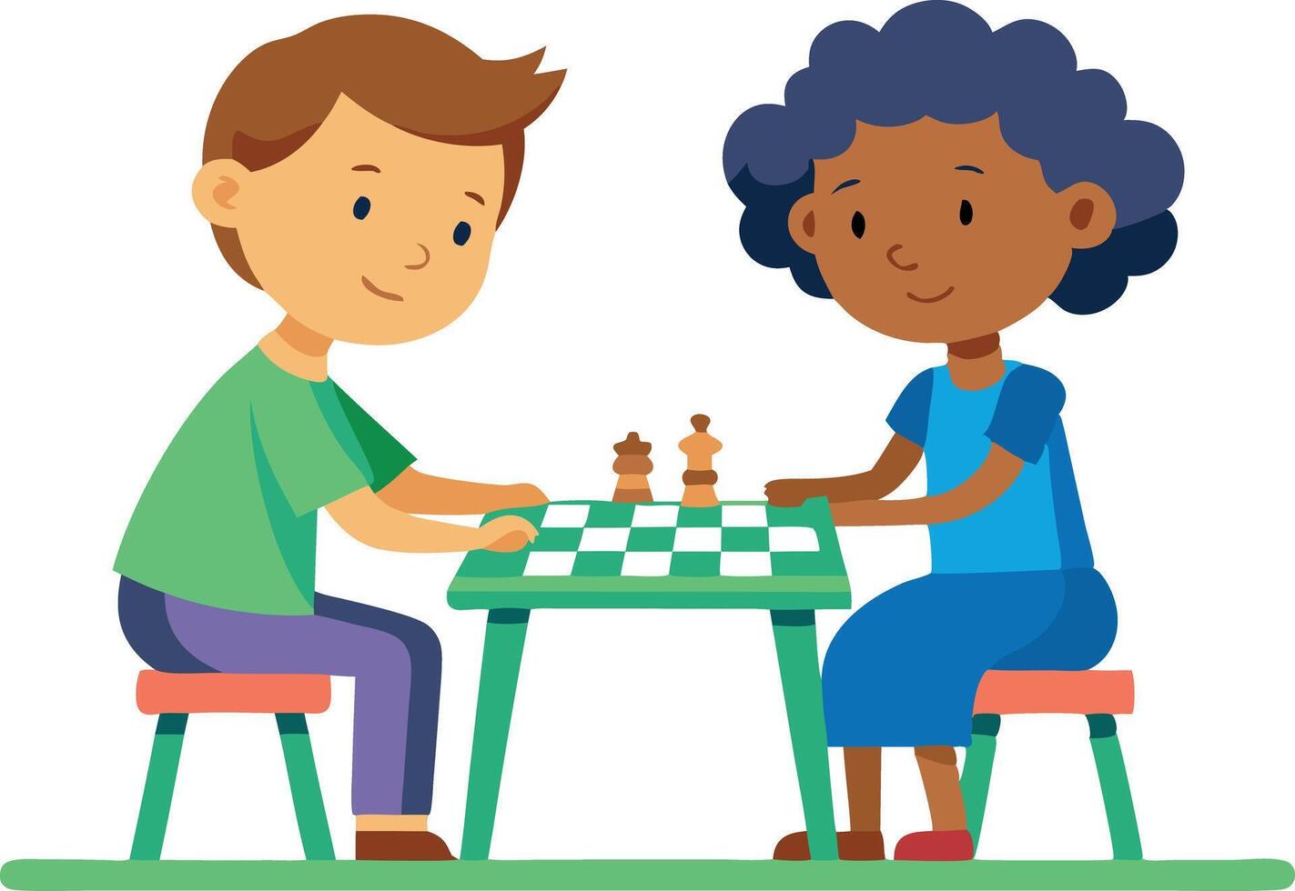 A boy and a girl are playing chess vector