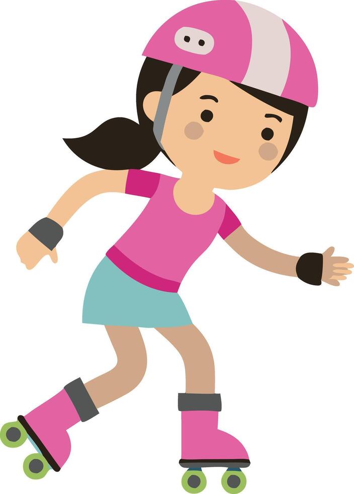 Illustration of a happy girl roller skating with safety gear vector