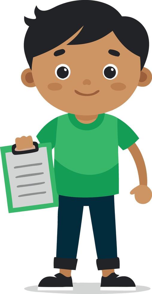 Cute cartoon boy holding clipboard with blank sheet of paper vector