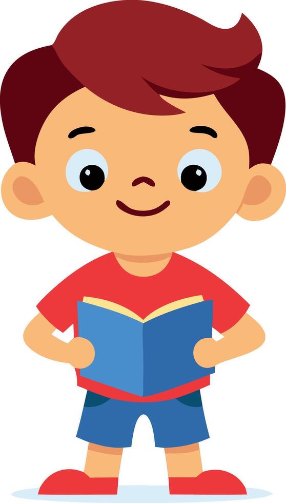 Cute cartoon boy reading book illustration for children education and learning themes vector