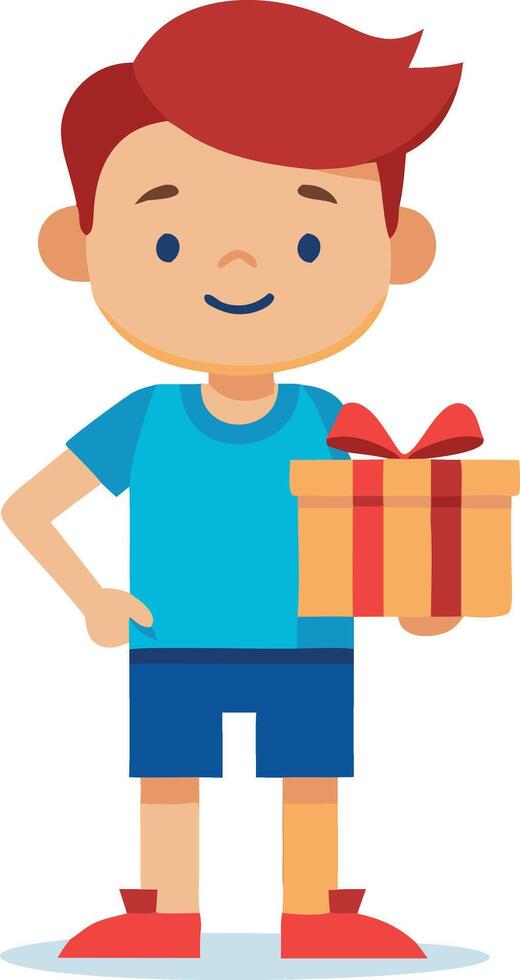 Illustration of a boy with red hair holding a gift box vector