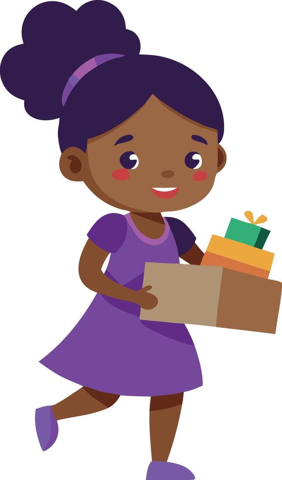 A young girl is holding a box and walking vector