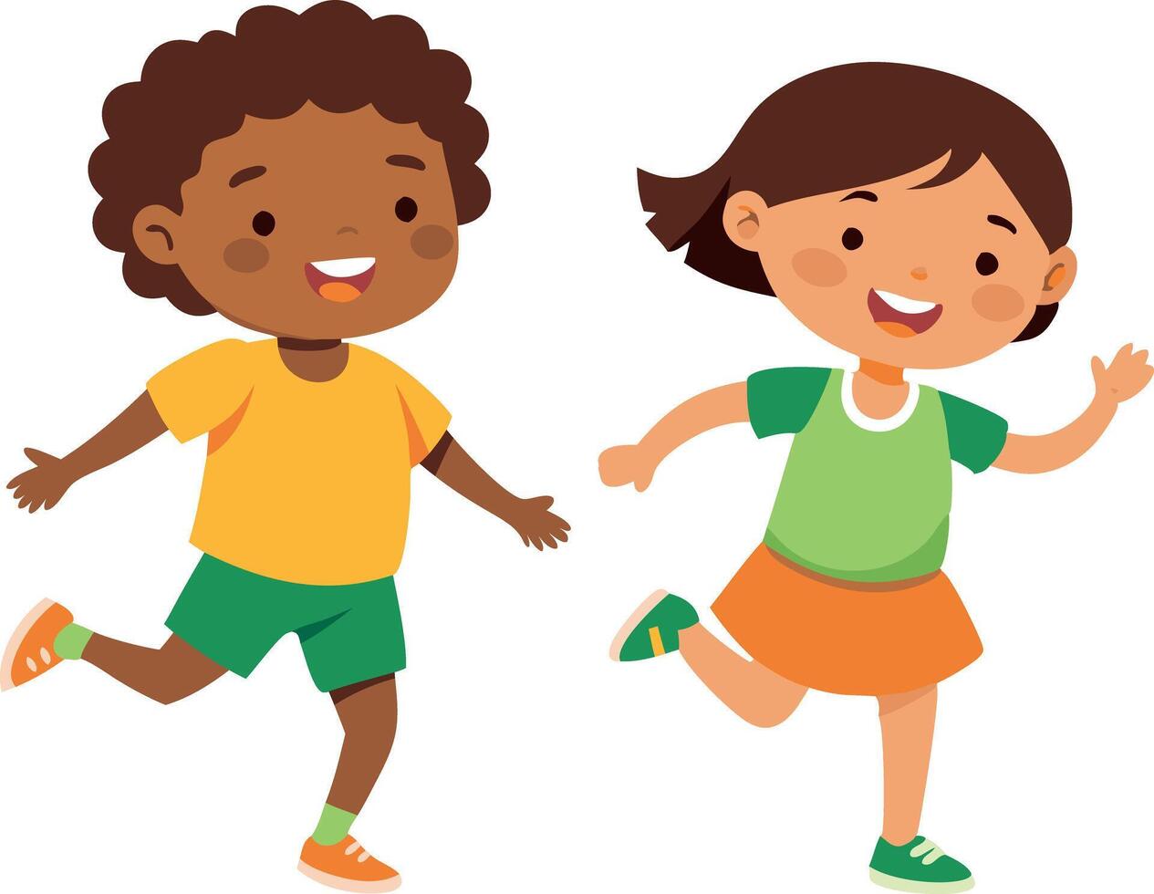 Happy children playing and running together outdoors vector
