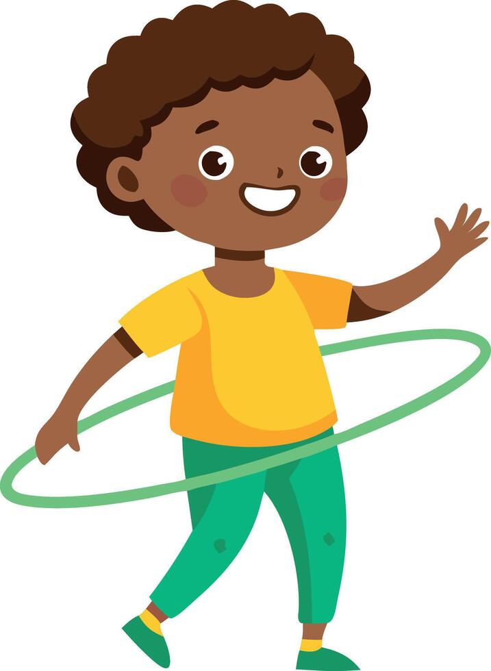 Happy child playing with hula hoop isolated on white background vector