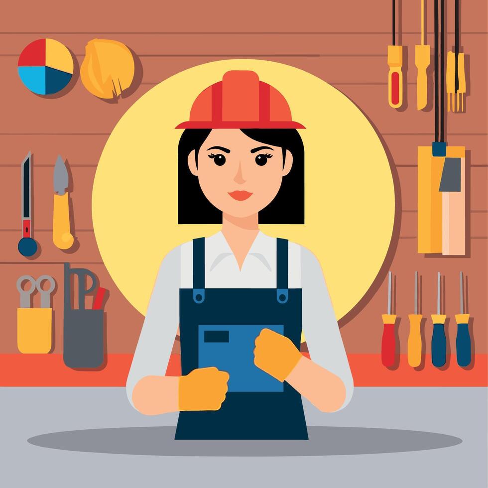 worker and builder wearing construction hat and tools vector