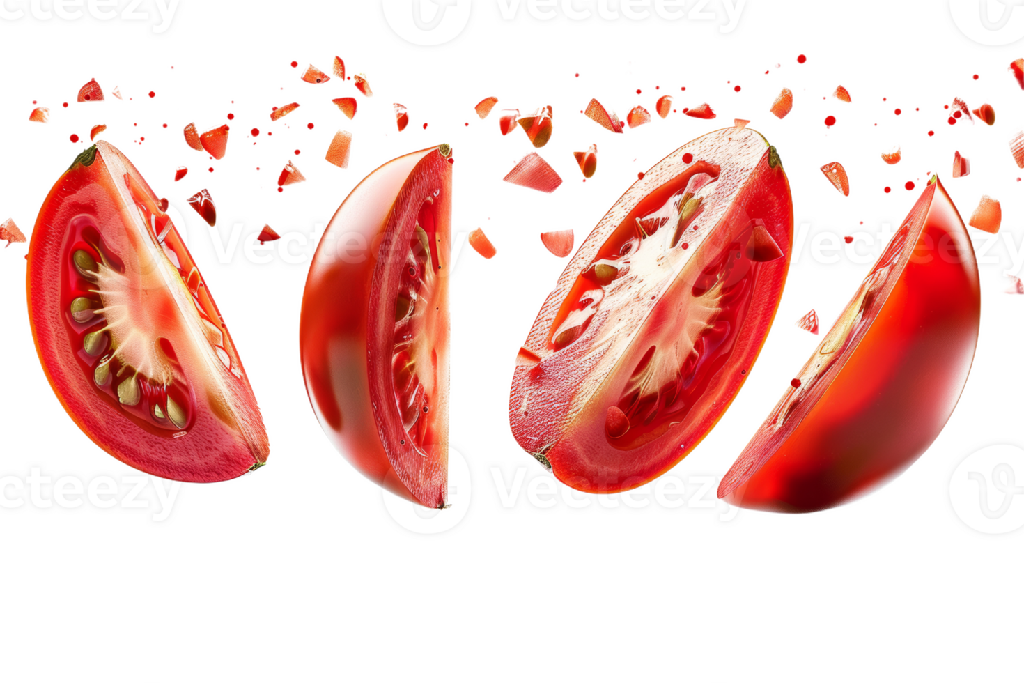 Sliced Tomatoes Falling Through Air png