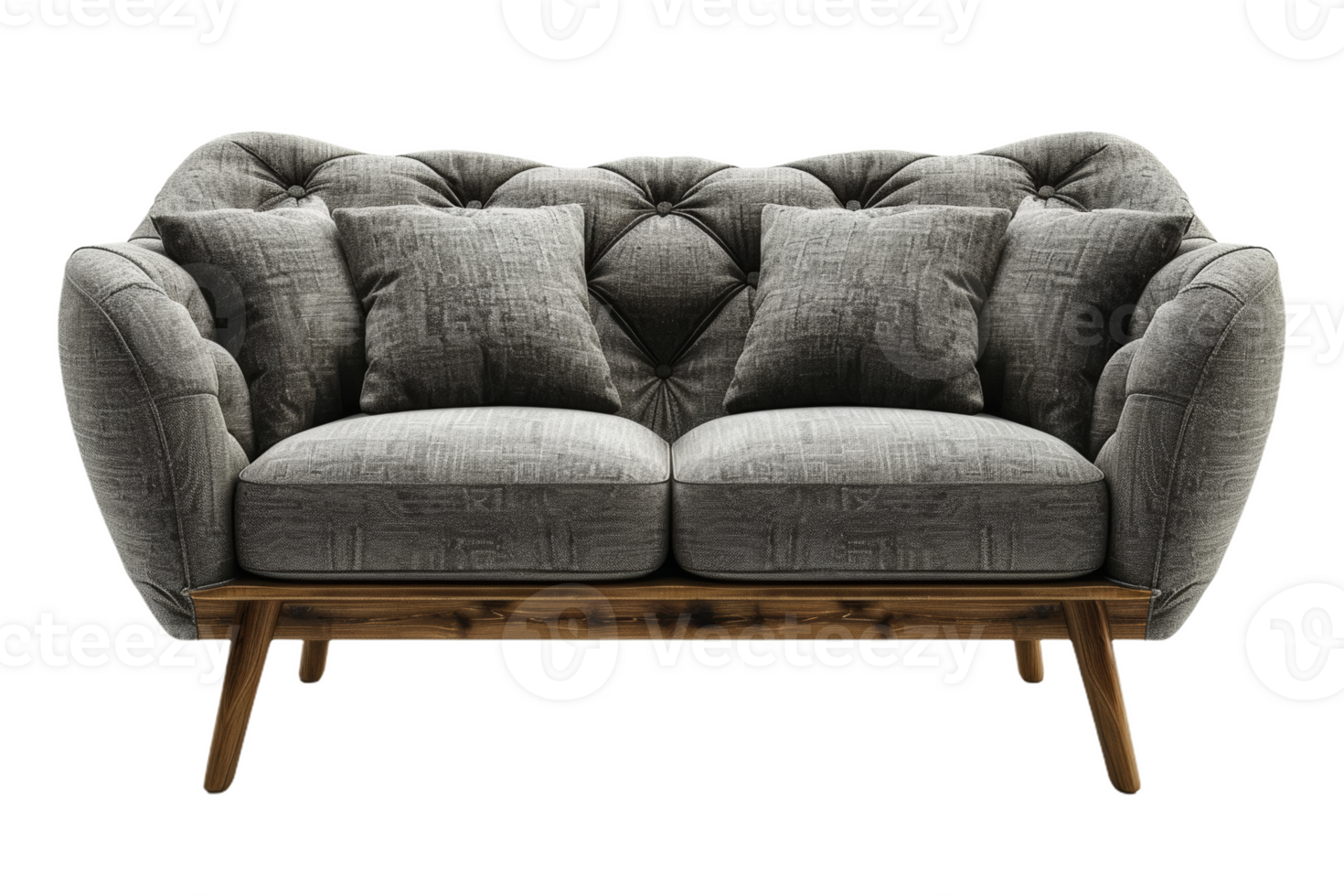 Gray Loveseat With Wooden Legs png